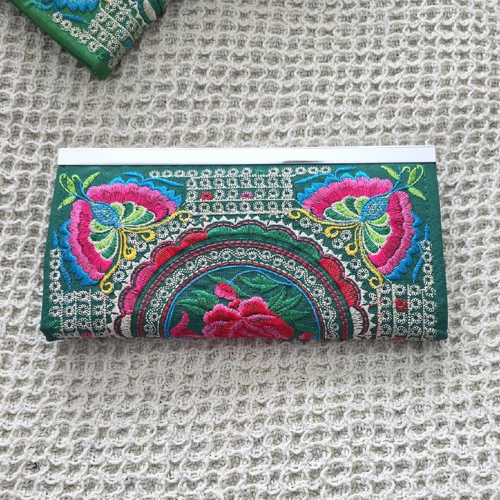 Embroidered Green Clutch